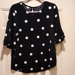 Black and White Polka Dot Women's Top Flowy, Feminine, Dressy Or Casual